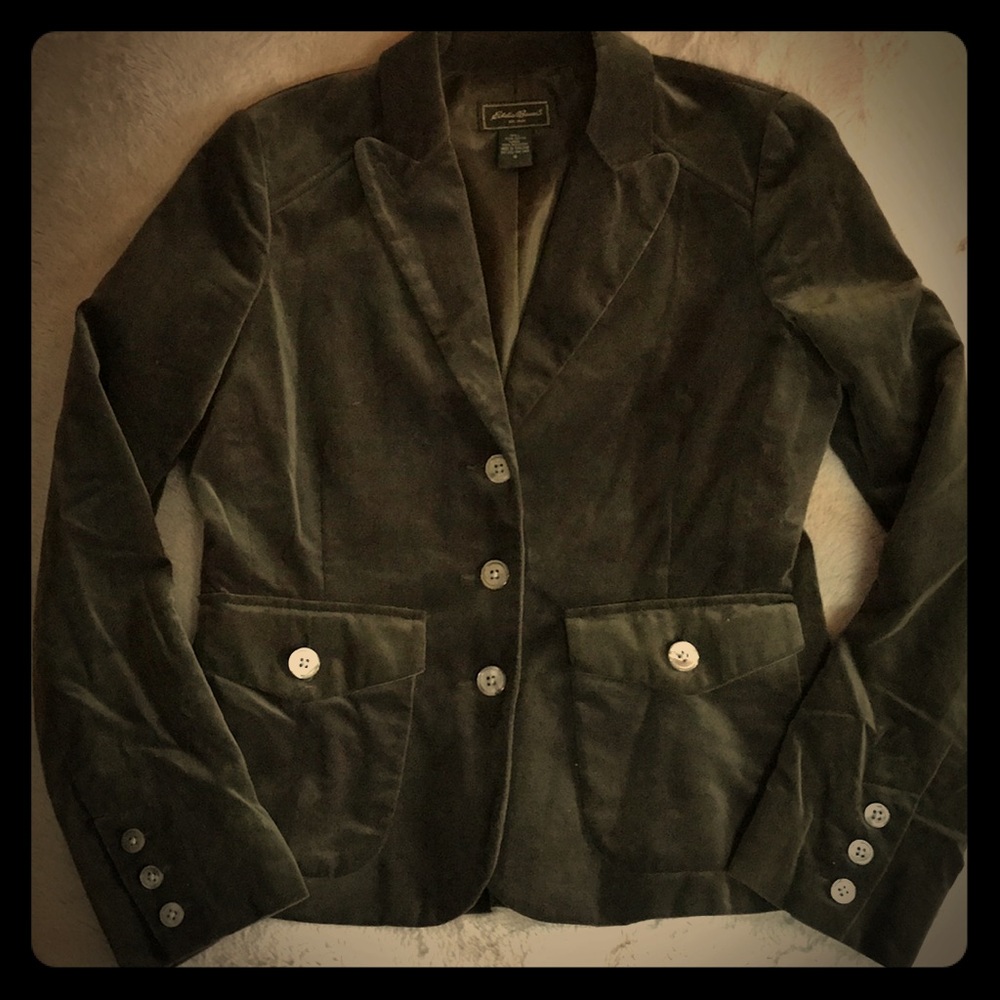 Velour Green Eddie Bauer 6 Blazer Jacket Button